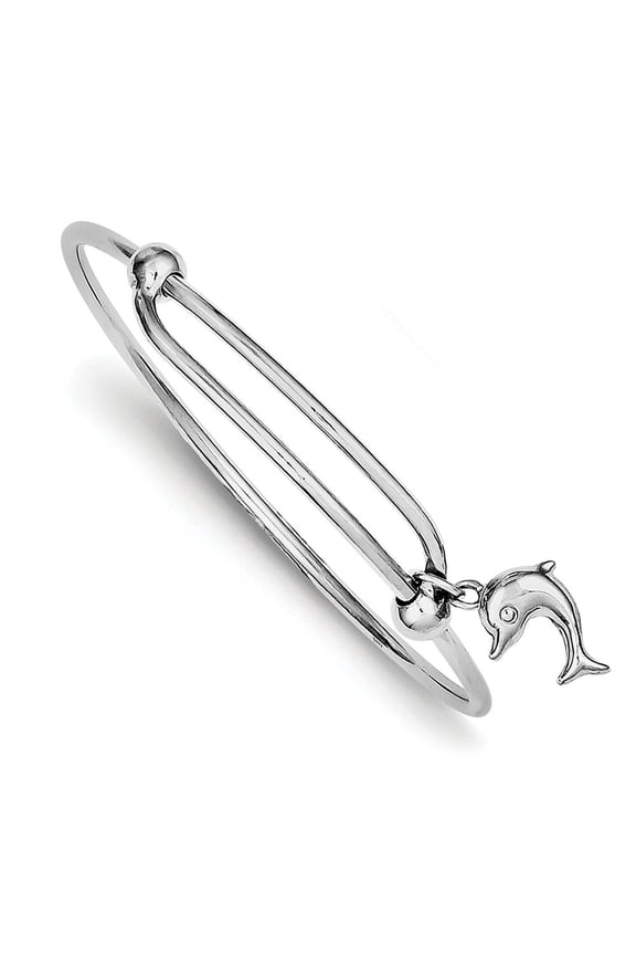 Sterling Silver Rhodium Plated Polished Dolphin Baby Bangle Bracelet - 3.8 Grams - Measures 7mm Wide