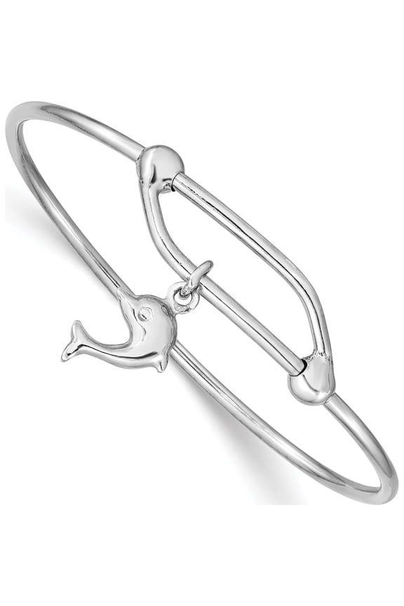 Sterling Silver Rhodium-plated Polished Dolphin Adjustable Bangle