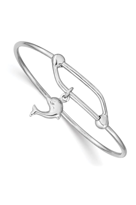 Sterling Silver Rhodium Plated Polished Dolphin Baby Bangle