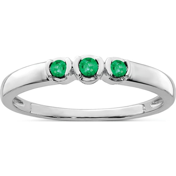 Sterling Silver Rhodium-Plated Polished Emerald 3 Stone Ring (Size 6) Made In India qr6384e-6