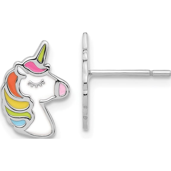 Jewelry by Sweet Pea Sterling Silver Rhodium-plated Polished Enameled Unicorn Post Earrings