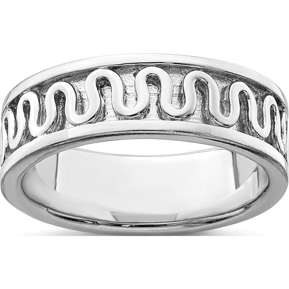 Sterling Silver Rhodium-Plated Polished Fancy Ribbon Band (Size 8) Made In Thailand qr6609-8
