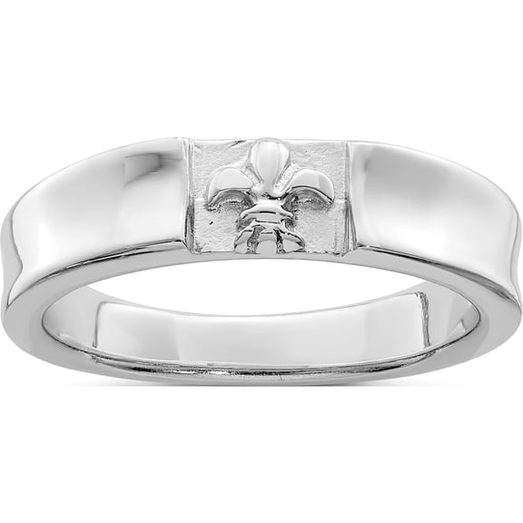 Sterling Silver Rhodium-Plated Polished Fleur Dis Lis Band (Size 7) Made In Thailand qr6603-7