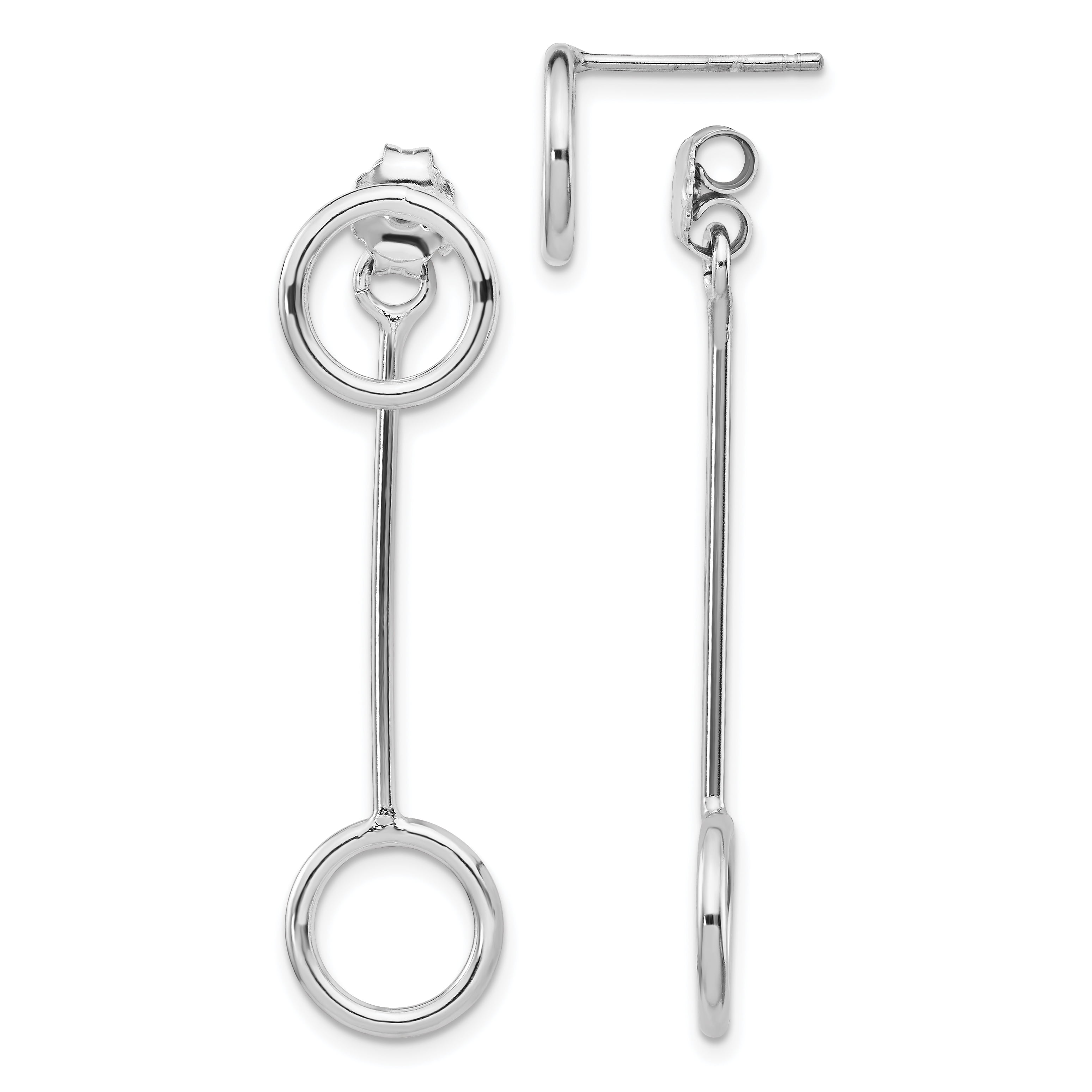 Finest Gold Sterling Silver Rhodium-Plated Polished Front & Back Post Dangle Earring