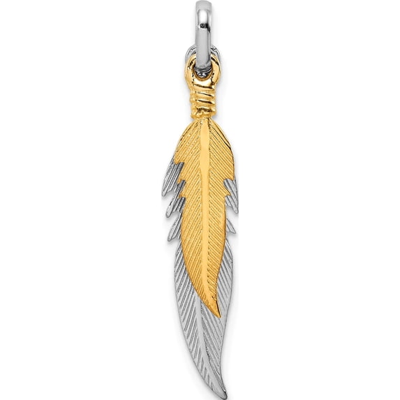 Sterling Silver Rhodium-Plated Polished Gold Tone Double Feather Pendant Made In Thailand qp5319
