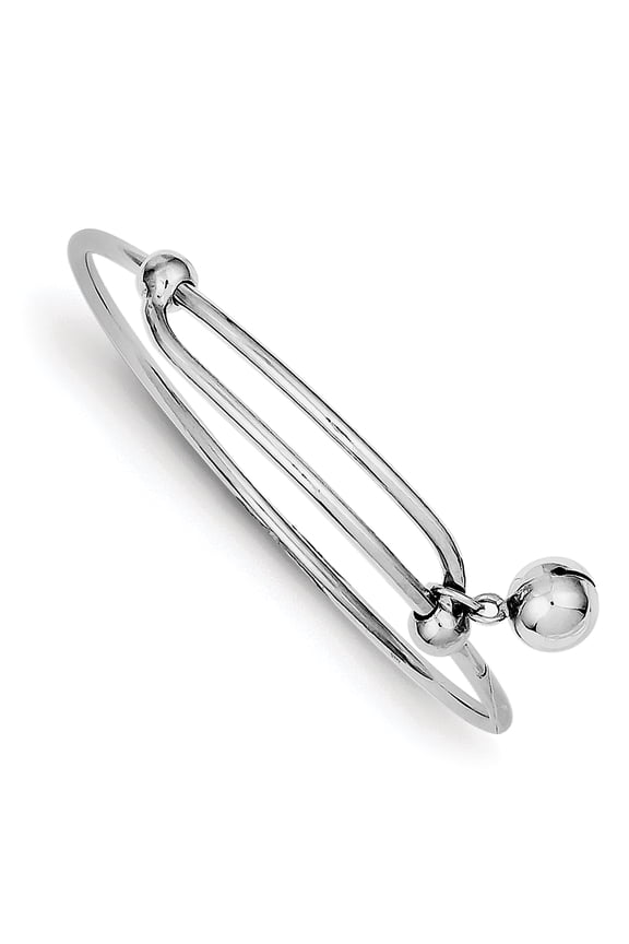 Sterling Silver Rhodium Plated Polished Jingle Bell Baby Bangle