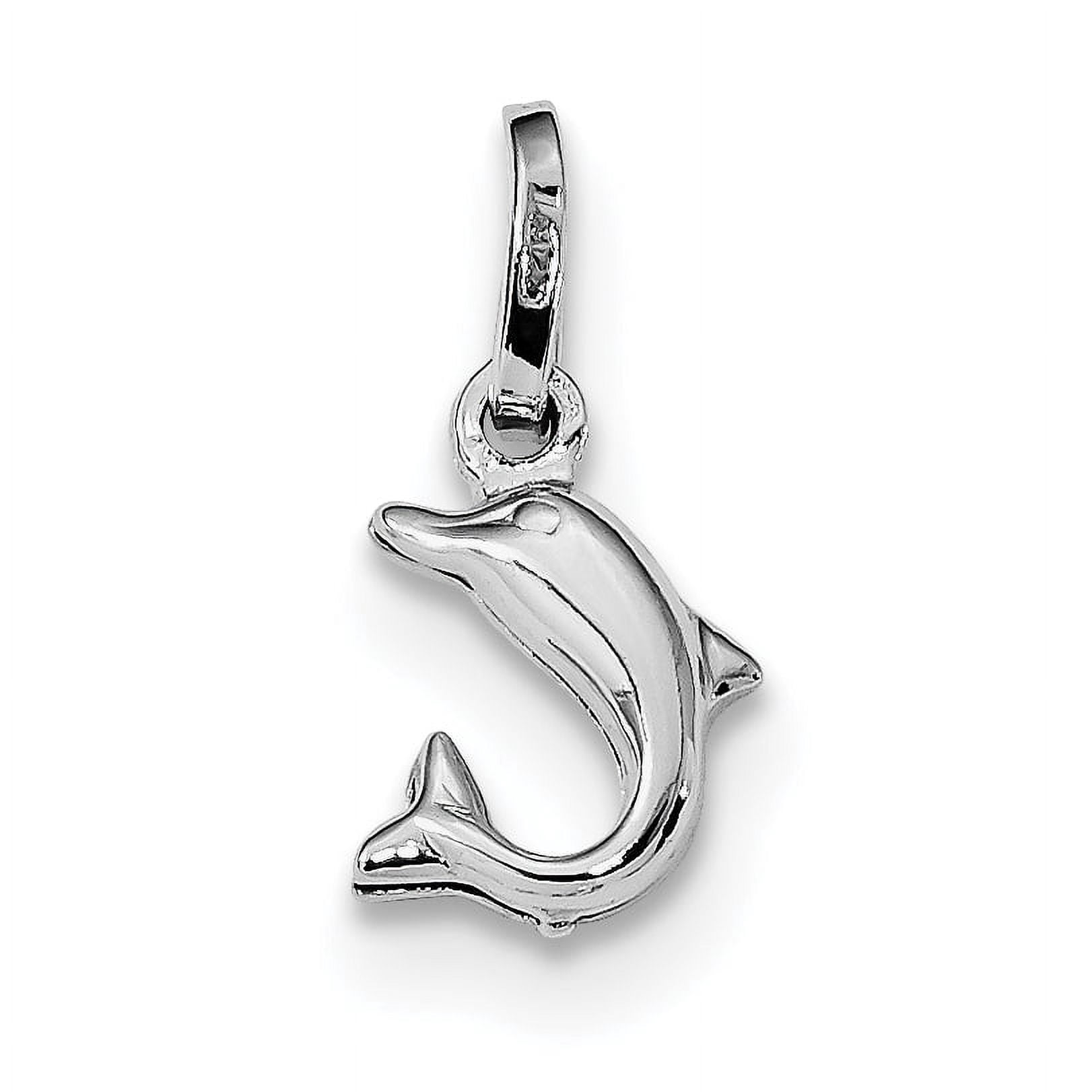Sterling Silver Rhodium Plated Polished Jumping Dolphin Charm QC9266