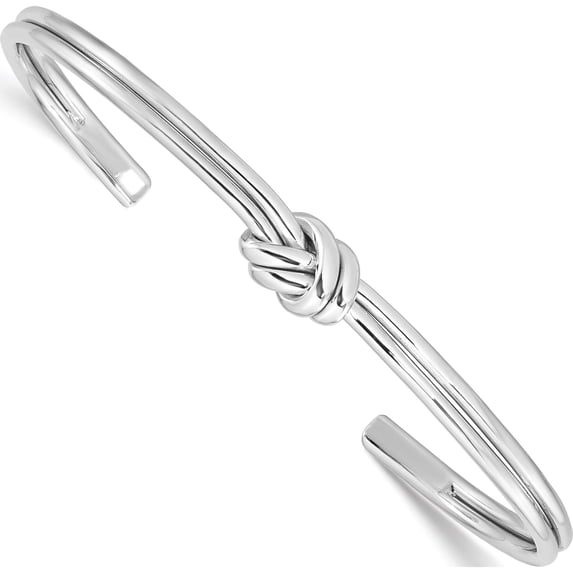 Sterling Silver Rhodium-Plated Polished Knot Cuff Bangle Made In Thailand qb1193