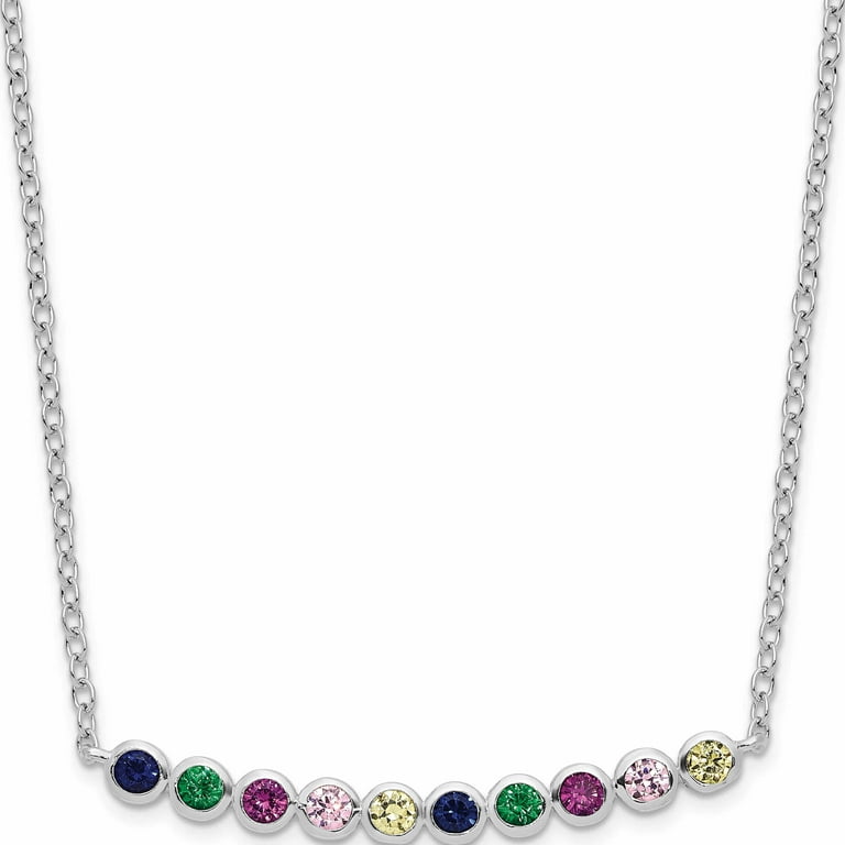 Bar Necklace Rainbow Color Cubic Zirconia Rhodium on Sterling Silver Bar Necklace Rainbow Color Cubic Zirconia Rhodium on Sterling Silver
