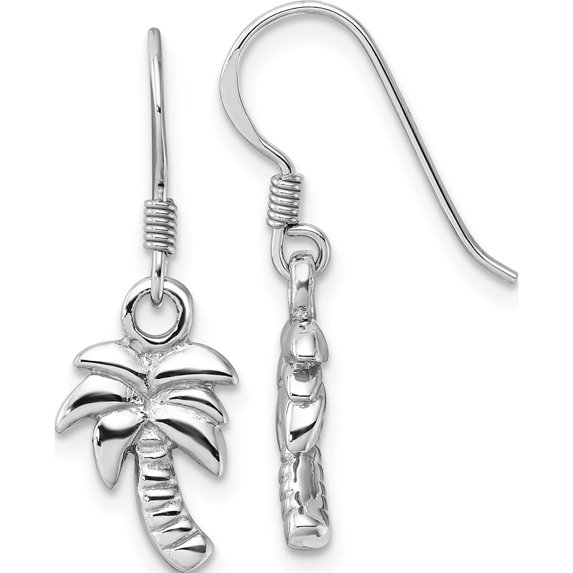 Sterling Silver Rhodium-Plated Polished Palm Tree Dangle Earrings (Width 9.4) (Length 26.3) - Jbsp