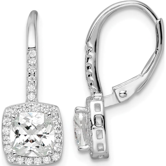 Sterling Silver Rhodium-Plated Polished Princess Cut Cz Leverback Earrings (21.32 X 8.17) Made In China qe16247
