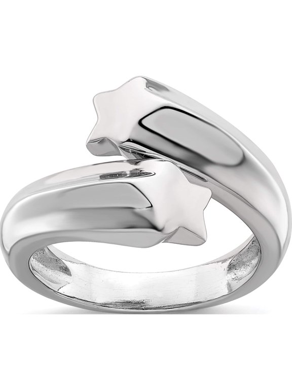 Sterling Silver Rhodium-plated Polished Shooting Stars Ring