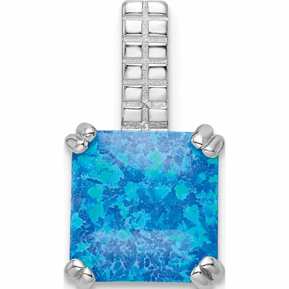 Sterling Silver Rhodium-Plated Polished Square Blue Opal Pendant (18.4 X 10.2) Made In China -Jewelry By Sweet Pea