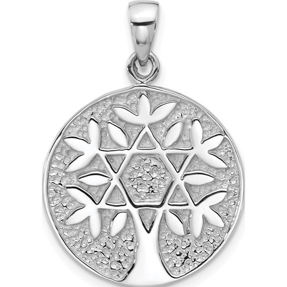 Sterling Silver Rhodium-Plated Polished Star Of David In Tree Round Pendant (Width 21.8) (Length 25.47) - Jbsp