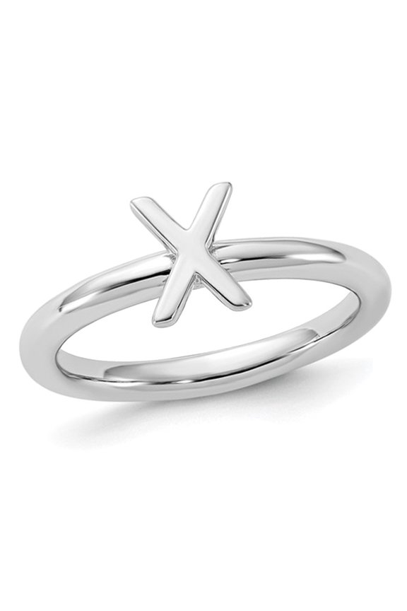 Gem & Harmony Sterling Silver Rhodium-Plated Polished X Ring for Women