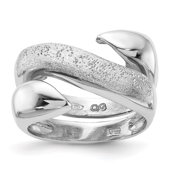Sterling Silver Rhodium Plated Polished and Textured Swirl Ring QR4194