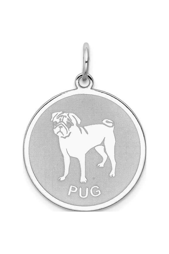 925 Sterling Silver Pug Disc (19x26mm) Pendant / Charm