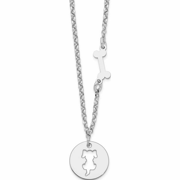 Sterling Silver Rhodium-Plated Puppy And Bone With 1 In Ext Necklace Made Italy -Jewelry By Sweet Pea