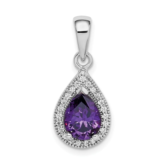 Sterling Silver Rhodium Plated Purple & Clear Cubic Zirconia Pendant