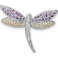 thumbnail image 1 of Sterling Silver Rhodium-Plated Purple, Yellow & Clear Cz Dragonfly Pin (32 X 42) Made In Thailand qp888, 1 of 5