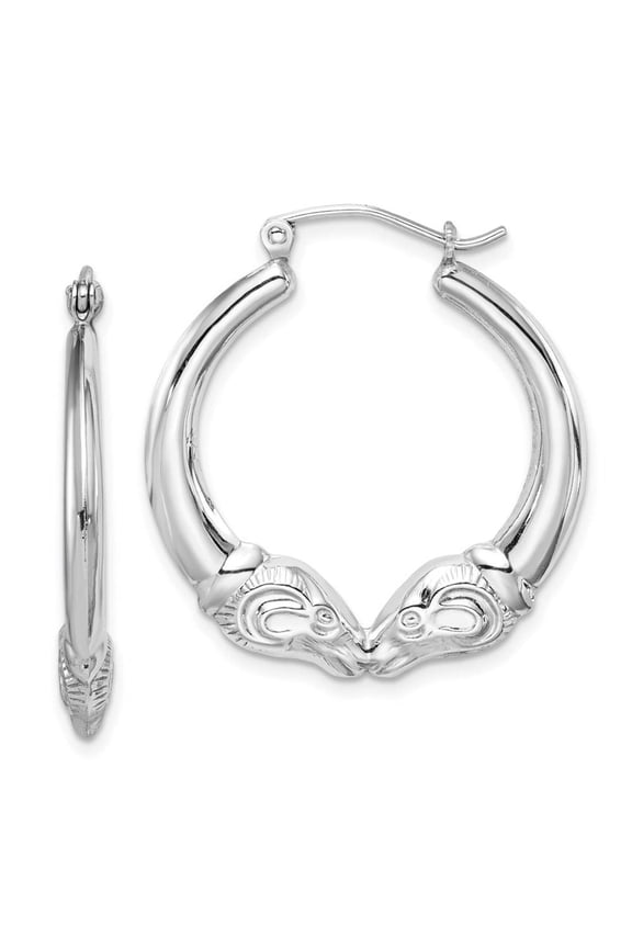 925 Sterling Silver Hinged post Rhodium Plated Rams Head Hoop Earrings 25x26mm Wide 4mm Thick -  Jewelry Gift for Mom