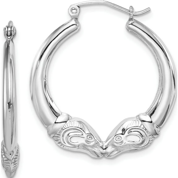 Sterling Silver Rhodium Plated Rams Head Hoop Earrings (25 X 26) Made In Indonesia qe8331