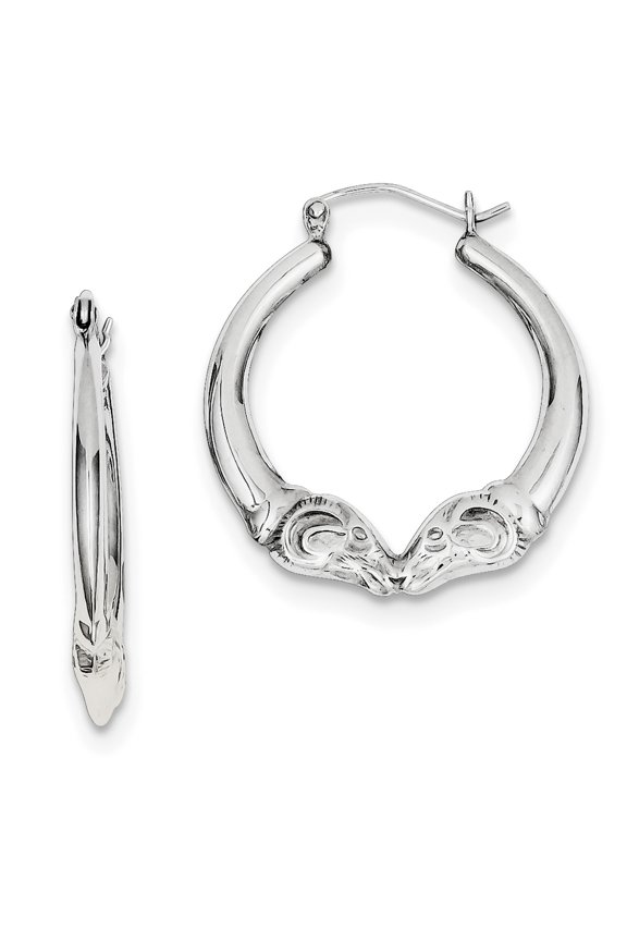 Sterling Silver Rhodium Plated Rams Head Hoop Earrings Sterling Silver Earrings