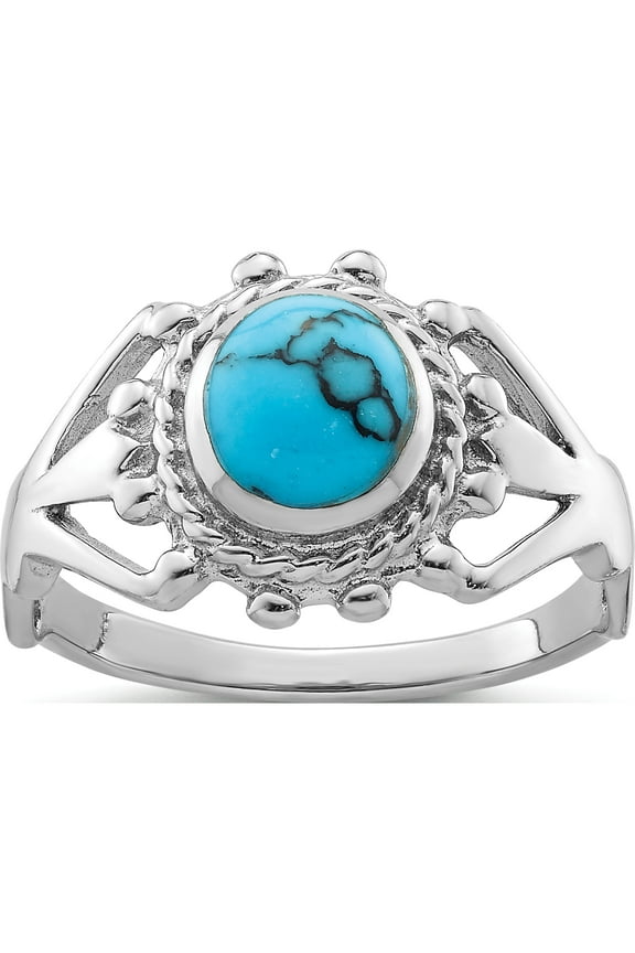 Sterling Silver Rhodium-Plated Reconstituted Turquoise Ringsize 8 (Width 2) - Jbsp