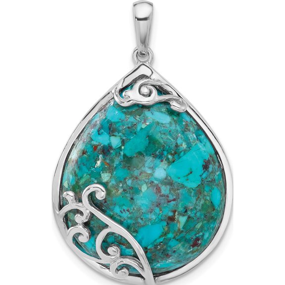 Sterling Silver Rhodium-Plated Reconstituted Turquoise Teardrop Pendant (Width 23.5) (Length 36.8) - Jbsp