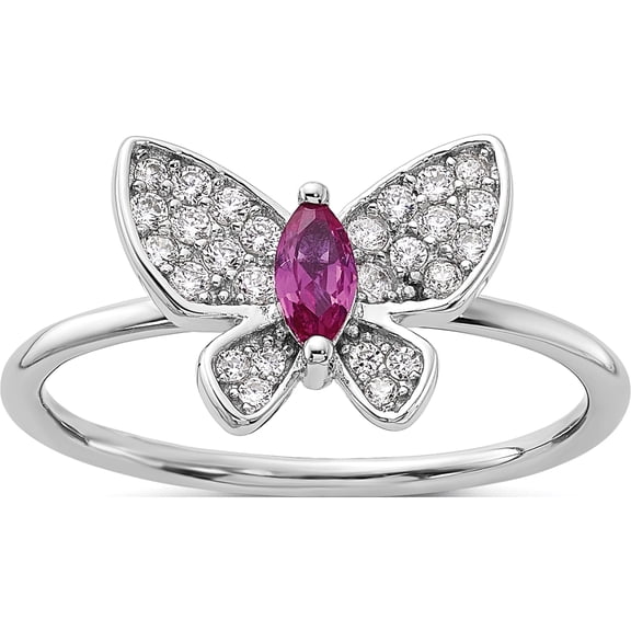 Sterling Silver Rhodium-Plated Red And White Cz Butterfly Ringsize 6 - Jbsp