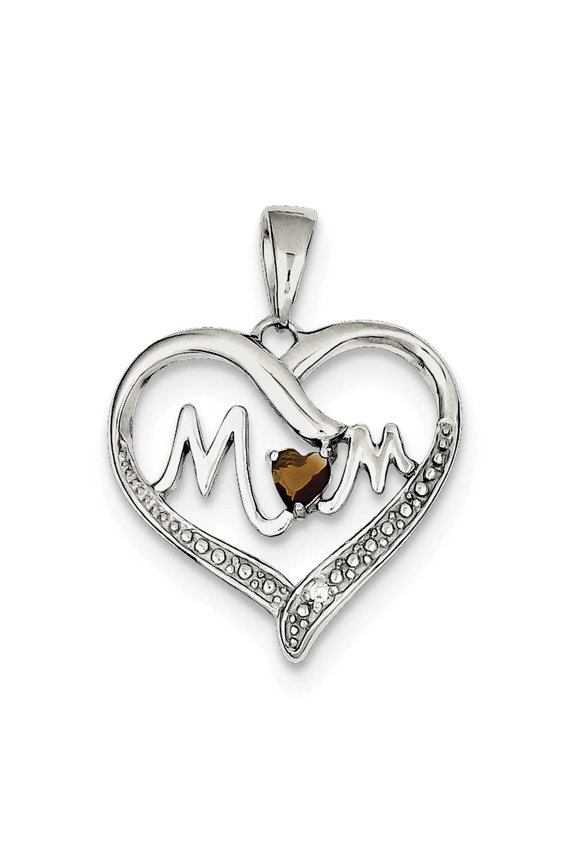 FJC Finejewelers Sterling Silver Smokey Cubic Zirconia Mom Heart Pendant Necklace - Chain Included