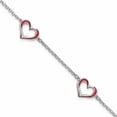 thumbnail image 1 of Sterling Silver Rhodium-Plated Red Enamel 3-Heart With .5 In Ext Bracelet Made Italy -Jewelry By Sweet Pea, 1 of 6