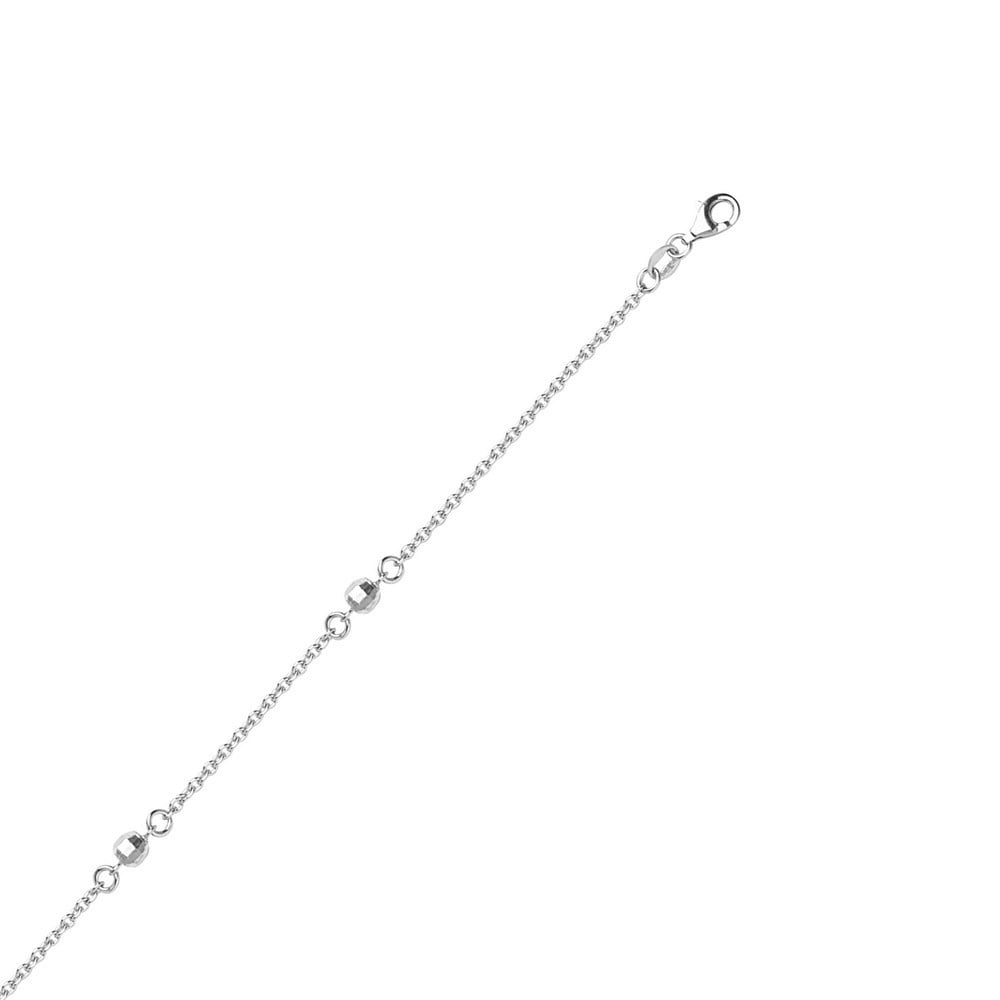 Sterling Silver Rhodium Plated Rhodium Fancy Sparkle-Cut Ball Station Anklet - 3.0 Grams