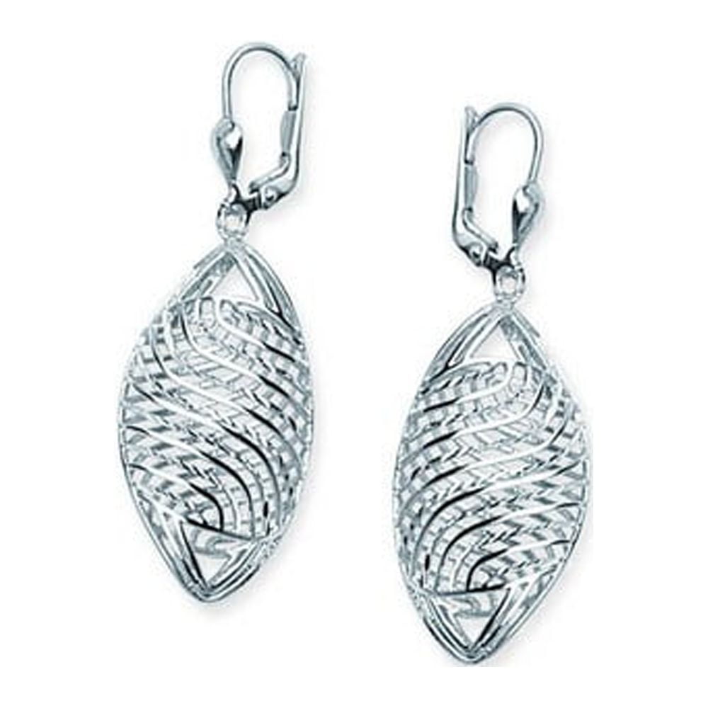 Sterling Silver Rhodium Plated Rhodium Sparkle-Cut Twist Oval Leverback Earrings - 4.0 Grams