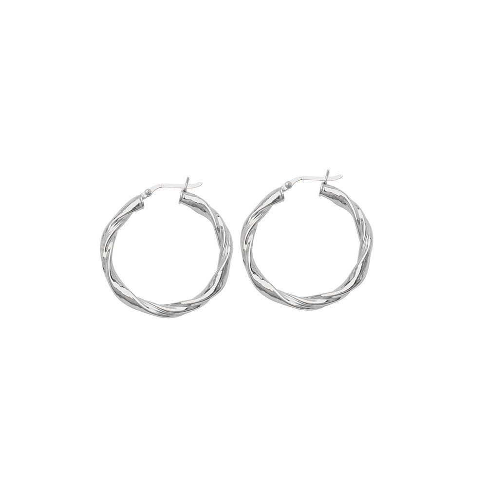 Sterling Silver Rhodium Plated Rhodium Twist Round Hoop Earrings - 4.0 Grams