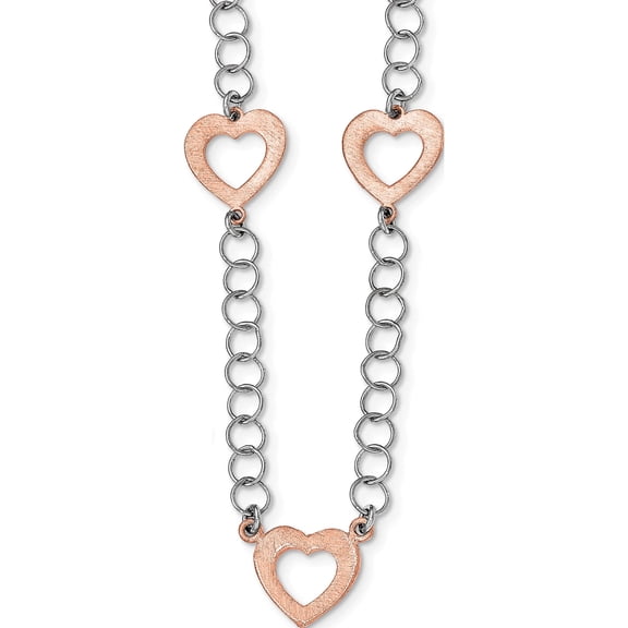 Sterling Silver Rhodium-Plated Rose-Tone Hearts With 2 In Ext. Necklace Made Italy qg3811-18