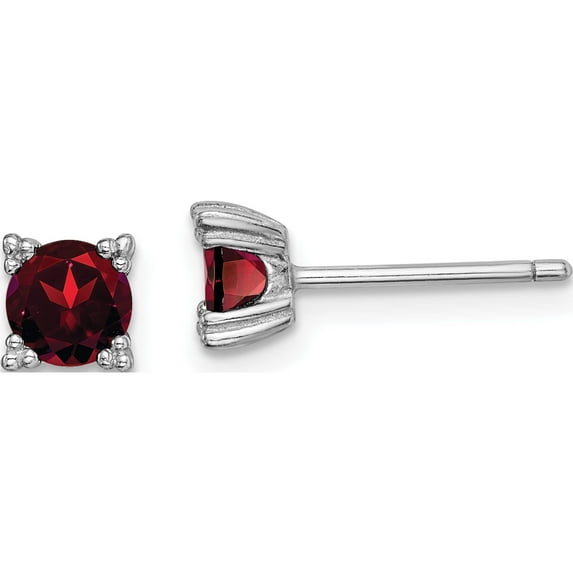 Sterling Silver Rhodium-Plated Round 5mm Garnet Post Earrings (5 X 5) Made In Thailand qe15116ga
