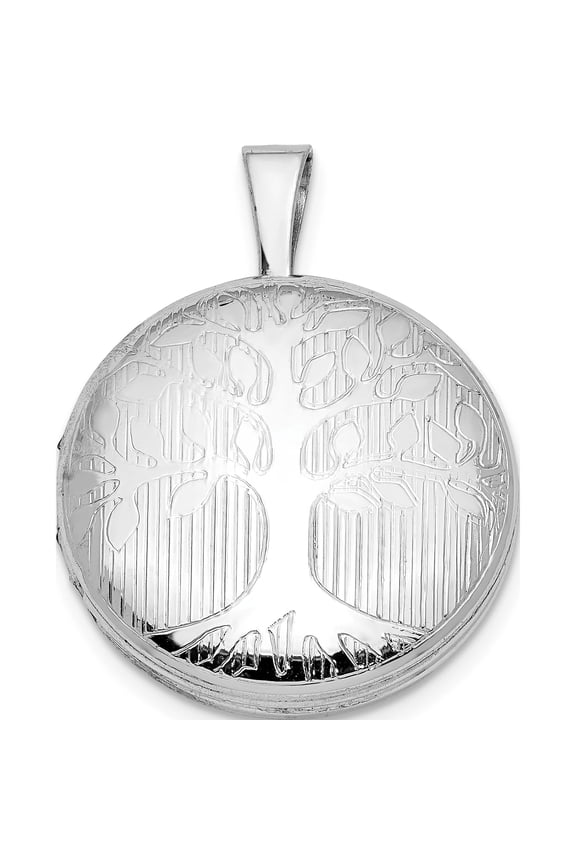 Sterling Silver Platinum-plated Round Tree Design Locket
