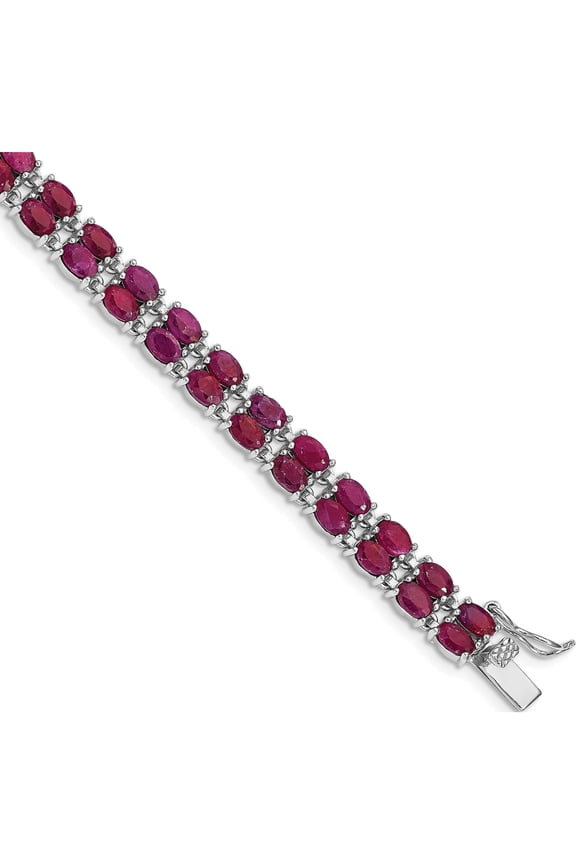 Sterling Silver Rhodium-Plated Ruby Bracelet (7 X 7) Made In Thailand qx624r