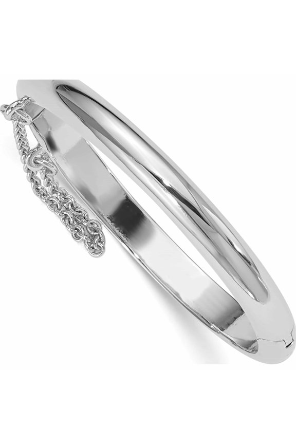 Sterling Silver Rhodium-Plated Safety Hinge Childs Bangle With Pink Pouch (5 X 5) -Jewelry By Sweet Pea
