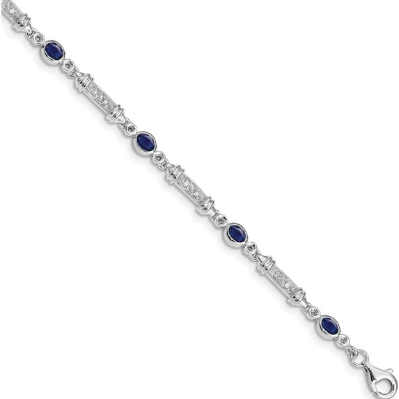 Sterling Silver Rhodium-Plated Sapphire And Diamond Bracelet (7 X 4) Made In Thailand qx855s