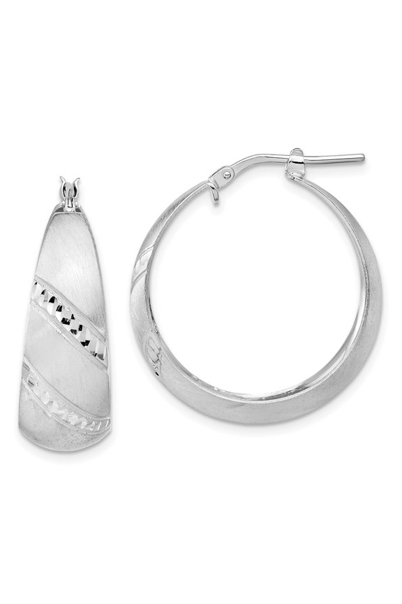 Sterling Silver Rhodium-Plated Satin Diamond-Cut Hoop Earrings