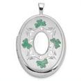 thumbnail image 1 of Sterling Silver Rhodium-Plated Satin Enamel Shamrock Border 26 x 20 mm Oval Locket, 1 of 1