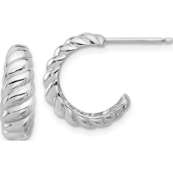 Sterling Silver Rhodium-Plated Scalloped Post Hoop Earrings (Width 14) (Length 15.25) - Jbsp