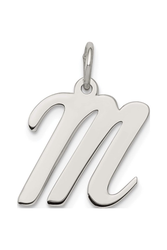 Sterling Silver Rhodium-plated Script Letter M Initial Charm