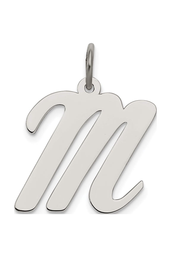 Sterling Silver Rhodium-plated Script Letter M Initial Charm