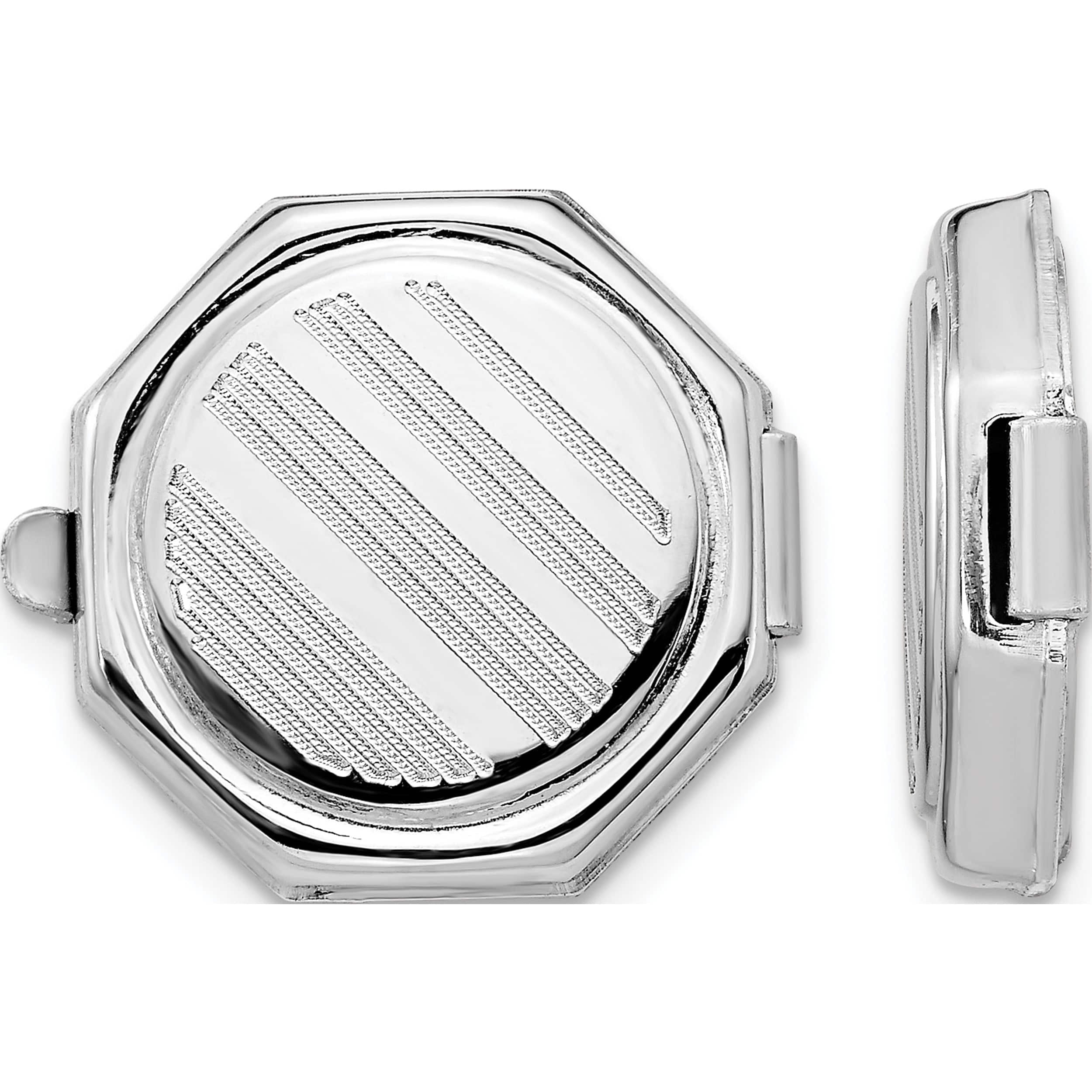 Sterling Silver Rhodium-Plated Set/2 Octagon Button Covers (17.5 X 16.5) Made In Italy qq614