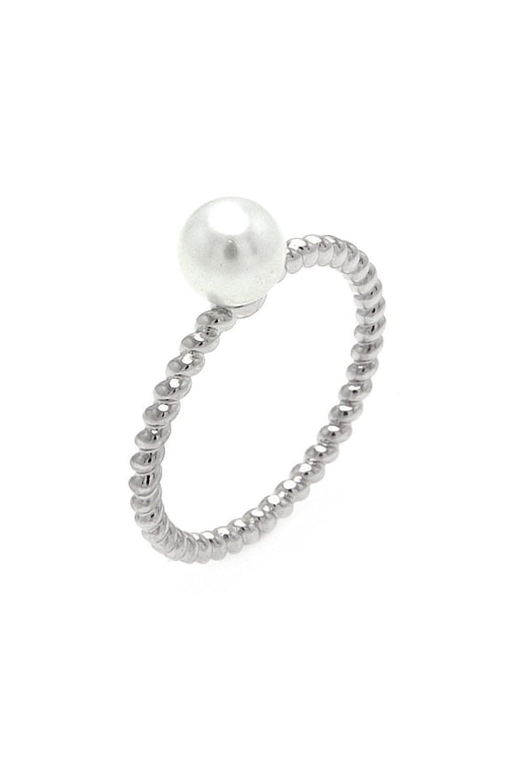 Sterling Silver Rhodium Plated Simulated Pearl Bead Rope Twist Ring Jewelry Female Male Size 5