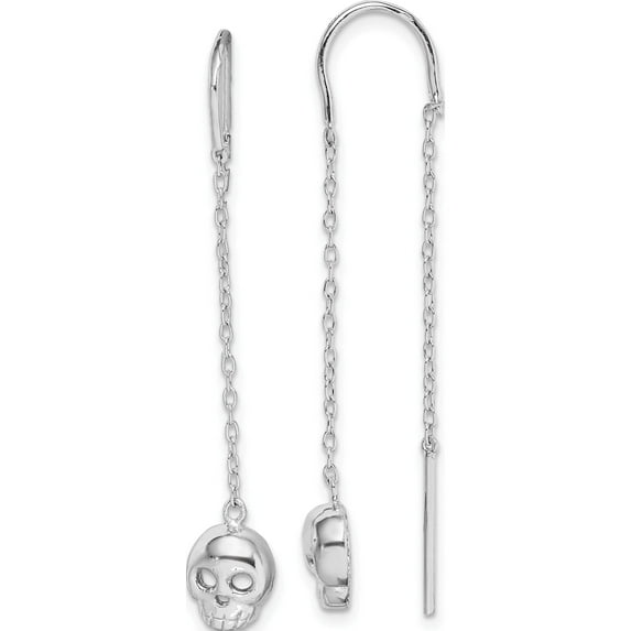 Sterling Silver Rhodium-Plated Skull Threader Earrings (44.8 X 6.65) Made In China qe14961