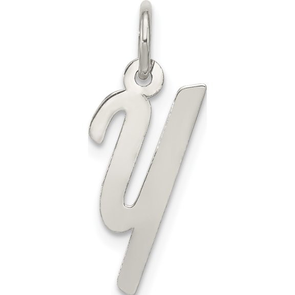 Sterling Silver Rhodium-Plated Small Script Letter Y Initial Charm - Jbsp